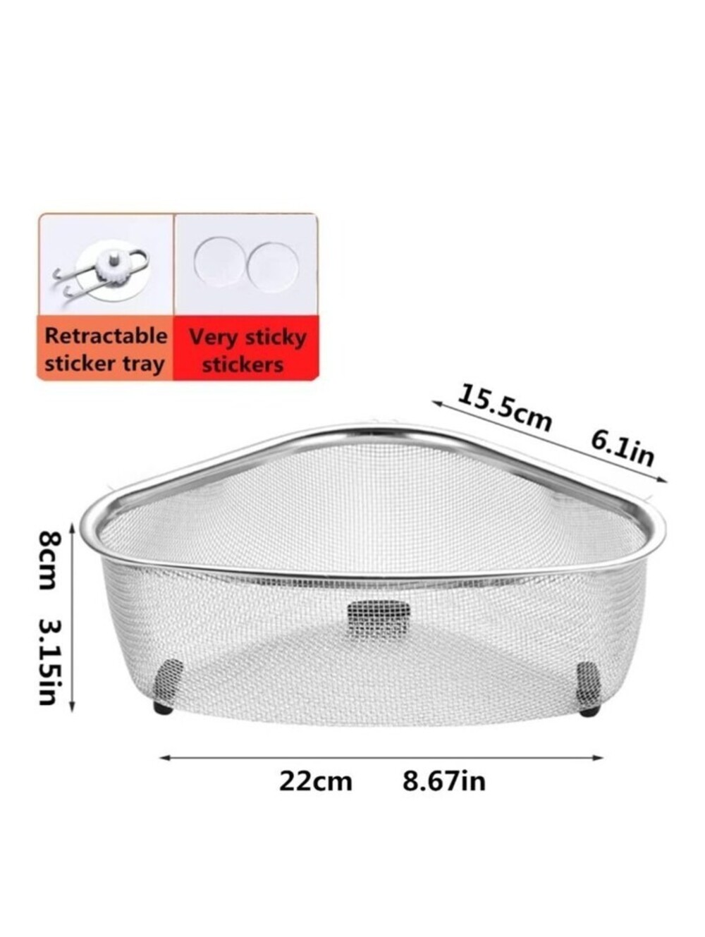 Stainless Steel Triangle Sink Strainer Basket, Food Catcher, Kitchen Drain Rack